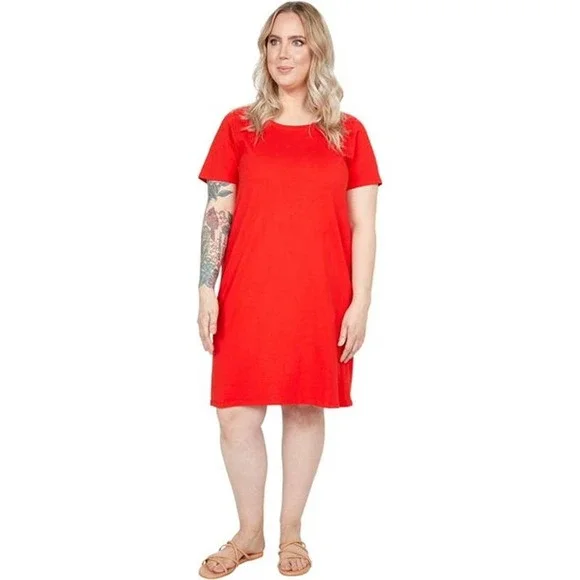 bobeau shirt dress Bobeau Dresses | Bobeau Red T-Shirt Dress Short Sleeve Crew Knee Length 100% Cotton | Color: Red | Size: S